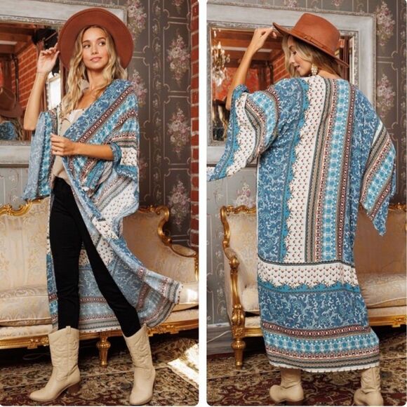 Ces Femme Boho Floral Pattern Kimino Cardigan Size Medium NWT - Picture 1 of 9
